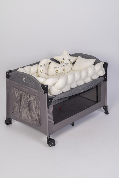 Jasmin Bebe Home Örgü Korumalı Bebek Beşik ve Oyun Parkı Uyku Seti 7 Parça