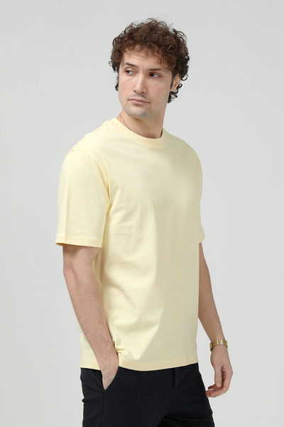 JB John Borners Men's Crew Neck Basic 100% Cotton T-Shirt Yellow - 26Y 5446
