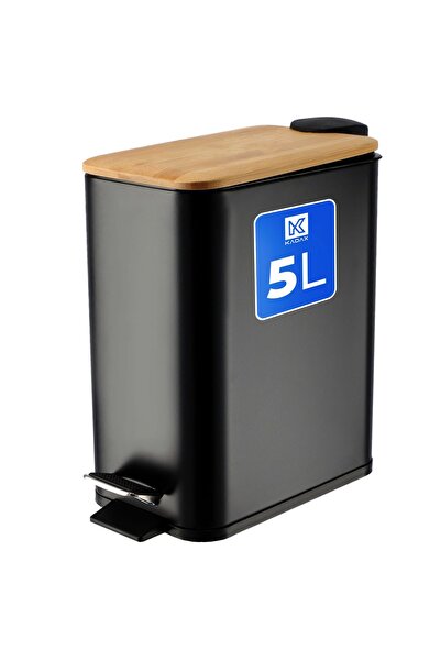 KADAX Bathroom Waste Bin 5L Bathroom Waste with Pedal Bamboo Black