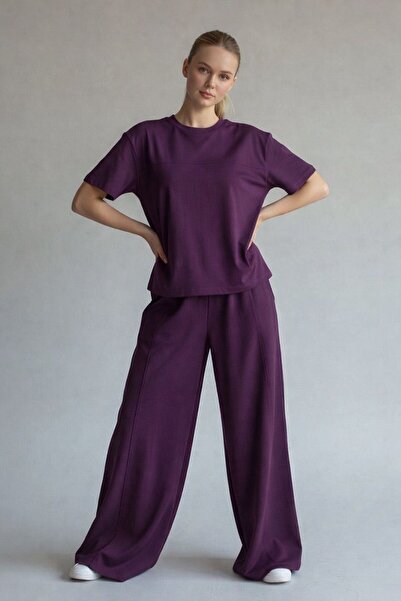 moda paketi modal Set pantaloni palazzo piese pentru femei – Set cu mâneci sc...