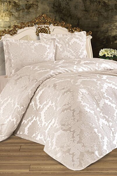 bursa çeyiz Busem Jakarlı Şönil Yatak Örtüsü Krem