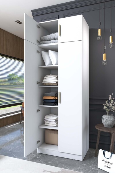 Rani Mobilya Rani BA210 Gardırop 4 Kapaklı 4 Raflı Elbise Dolabı Beyaz