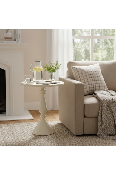 Shangxing طاولة جانبية دائرية أنيقة، طاولة جانبية عصرية بلون كريمي بقاعدة مرك...