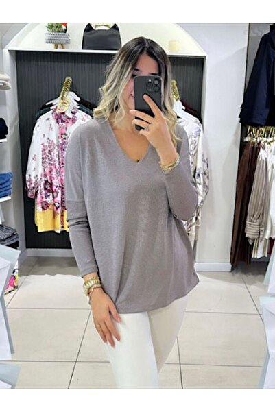 HandeButik Kadın İnce Geniş Bedenede Uyumlu Oversize Tunik Triko