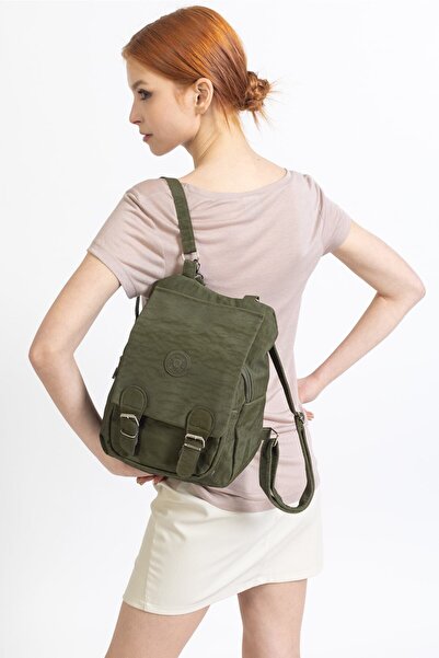 AYBAY Women's Crinkle Fabric School Handbags and Backpack Khaki Colors