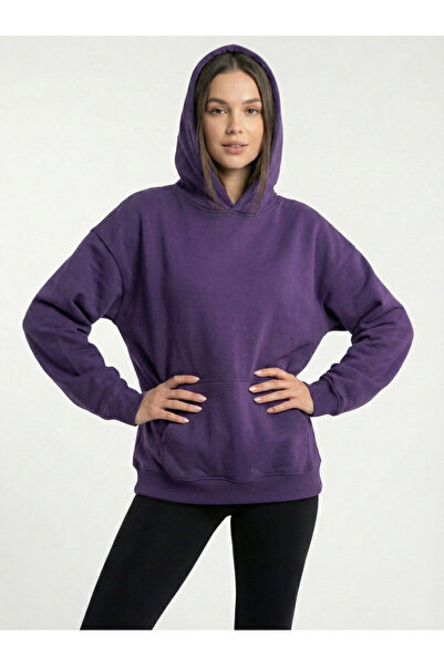 NEW JOURNAL Women's Purple 3 Thread K Hooded O Oversized Sweatshirt Nj118