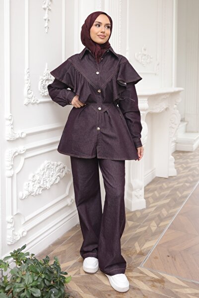 İmajButik Σετ τζιν με παντελόνι τύπου μούρι Με βολάν