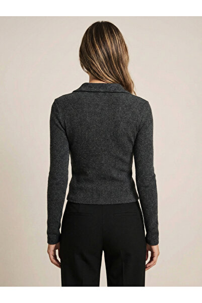 NEW JOURNAL Women's Anthracite Polo Collar Short Blouse Nj114