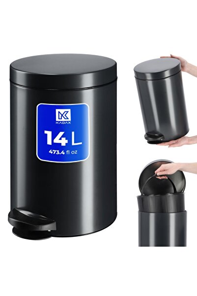KADAX Waste Bin 14L Waste Container Pedal Bucket Black Steel