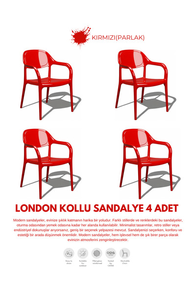 Daim Plastik LONDON KOLLU LÜX CAFE & RESTAURANT SANDALYESİ 4 Lü