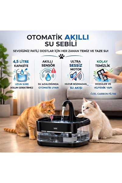 Polham Akıllı Otomatik Kedi Köpek Su Sebili 4.5L | Sessiz Motorlu Sensörlü Pe...