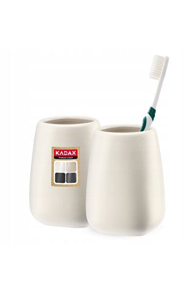 KADAX Bathroom Toothbrush Cup Toothpaste Ceramic Container White 2x