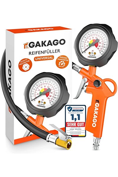 Gakago Πιστόλι φουσκώματος με μανόμετρο, Πορτοκαλί/Μαύρο, 0-12 bar, 45 εκ.