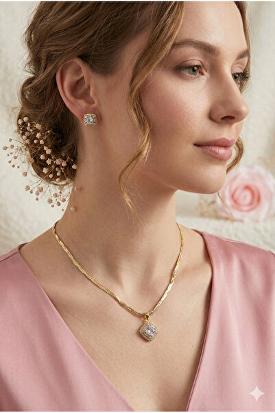 xUPING Velvet Rose 14k kuyumcu baget model kolye küpe seti kadın Gold