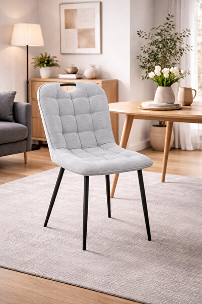 N.zone كرسي طعام مودرن مبطن قماش فاخر بأرجل معدنية سوداء مريح وأنيق للمطبخ وغ...