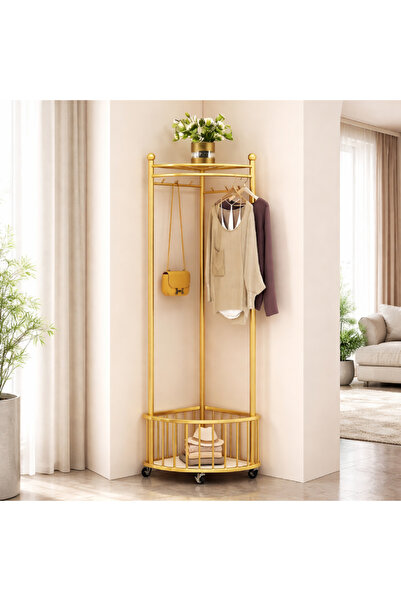 MODALITE Cuier de colt cu roti, Metalic, Suport haine multifunctional, 40x40x...