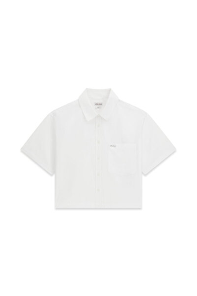 Guess Women's Cotton Relaxed Fit Short Sleeve Pocketed Shirt - White