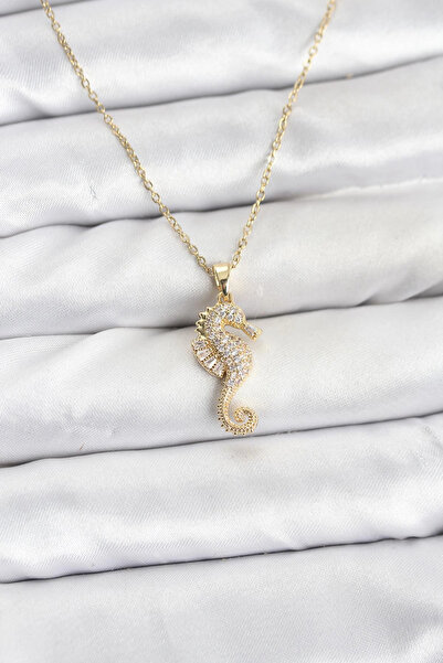 Clariss 316L Steel Chain Gold Color Sea Horse Model Zircon Stone Women's Neck...