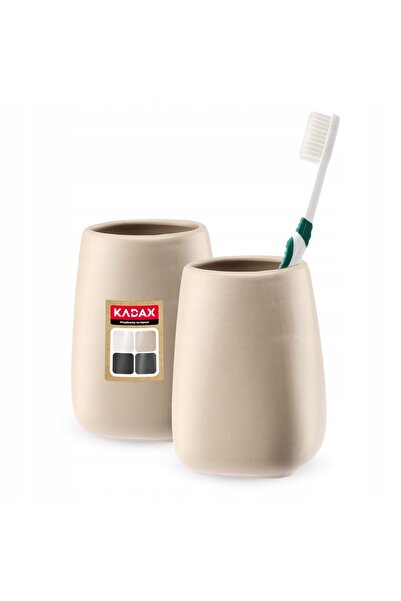 KADAX Bathroom Toothbrush Cup Toothpaste Ceramic Container Beige 2pcs