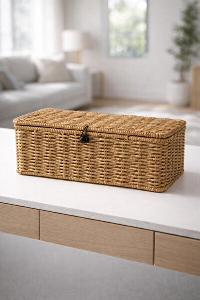 İLİVA سلة تنظيم من الخيزران مع غطاء، صندوق تخزين مستطيل من الخوص، منظم متعدد ...