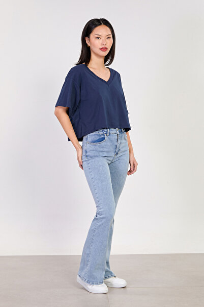 BARRELS AND OIL Ženske Zvonaste nogavice farmerke - Plavi sneg Y.