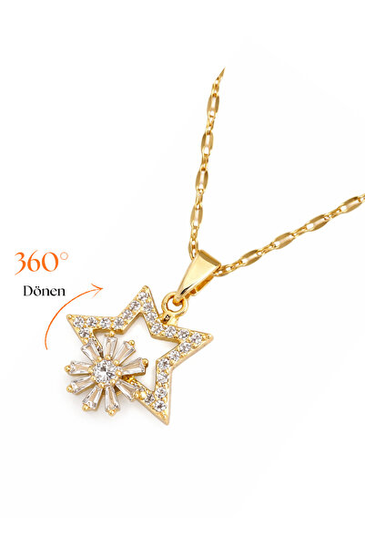 Siya Silver Steel Rotating Star Zircon Stone Stress Necklace