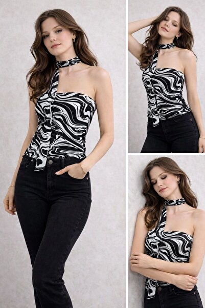 MY JOSHUA Women's neck scarf Ruched Strapless blouse