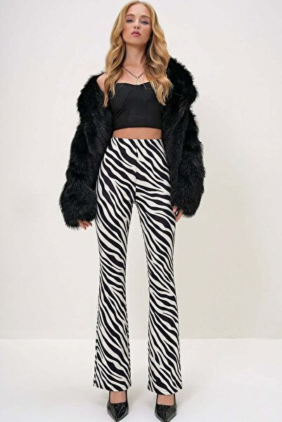 Trend Alaçatı Stili Ženske zebra Visok struk Sa likrom Sa leopard dezenom Zvo...