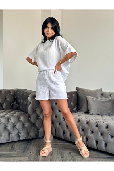 RAMONA BADESCU EXCLUSIVE Set damă maro din muselină cu bluză lejeră și pantal...