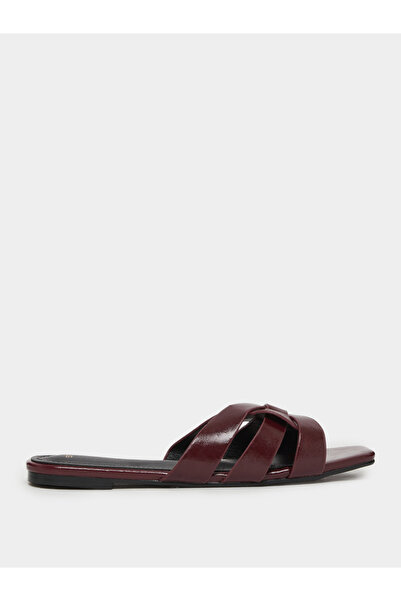 Styli Burgundy Crisscross Strappy Flat Sandals