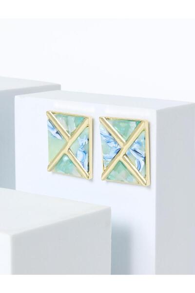 Jimmy Key Mavi Geometrik Figürlü Renkli Modern Küpe