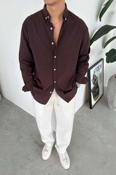 HAFKAGİYİM Smeđa Oversize kroj Fresh Lan košulja