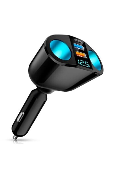 OEM Adaptor brichetă auto, splitter cu voltmetru LED, încărcare rapidă, USB Q...