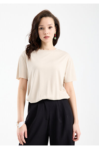 Clothes Fast Γυναικείο μπλουζάκι Basic με λαιμόκοψη και κοντό μανίκι oversize...