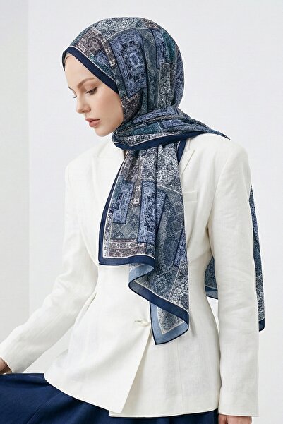 InStyle Етнічний візерунок, темно-синій, м'яка бавовняна шаль