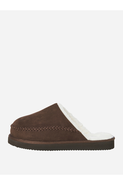 Jack & Jones Brown Suede Look Fluffy Mules