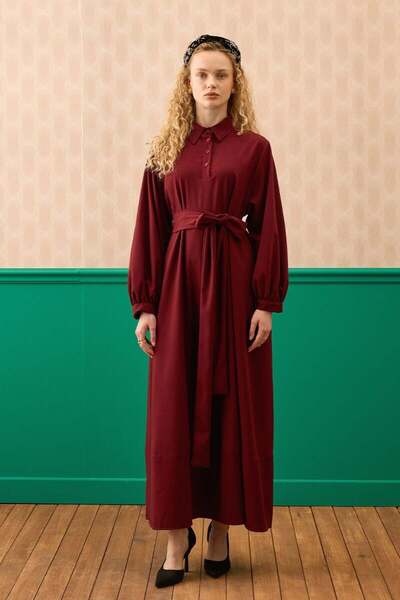 Ceylan Otantik Burgundy Vintage Dress