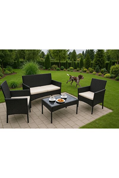 Selgot Set masă de grădină, 1 masă, 1 canapea, 2 fotolii, culoare neagră