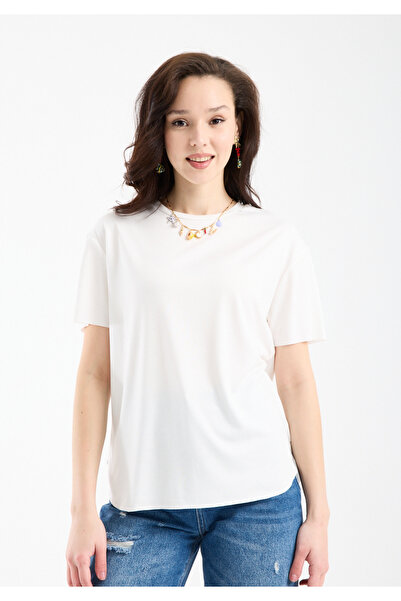 Clothes Fast Γυναικείο μπλουζάκι Basic με λαιμόκοψη και κοντό μανίκι oversize...