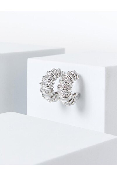 Jimmy Key Gümüş Rengi Burgu Formlu Yarım Halka Küpe