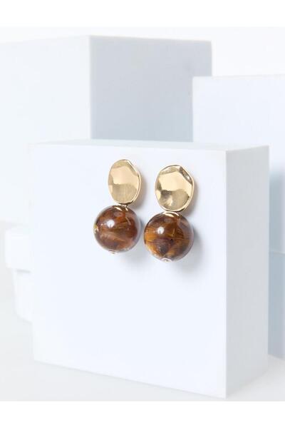 Jimmy Key Kahverengi Renkli Yuvarlak Taş Figürlü Parlak Küpe