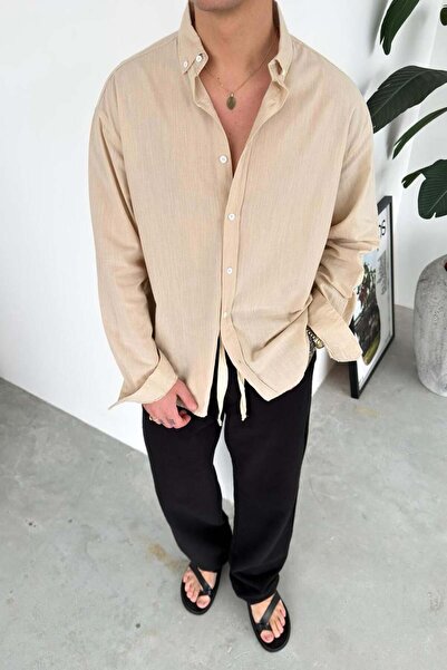 HAFKAGİYİM Bež Oversize kroj Sveža Lan Košulja