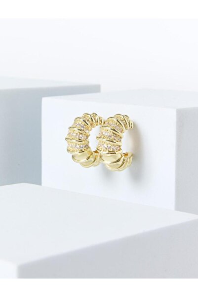 Jimmy Key Altın Rengi Burgu Formlu Yarım Halka Küpe