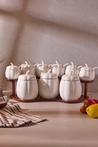 PerottiHome Pumpkin Porcelain 9-Piece Multi-Purpose Ergonomic Spice Rack Set