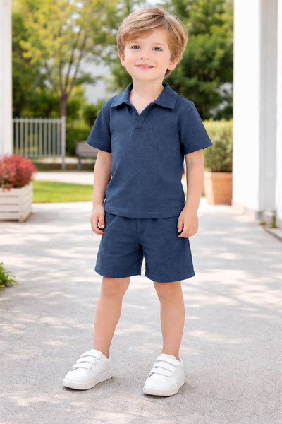bebekpare Boy's Polo Neck Tshirt Shorts Set Navy Blue
