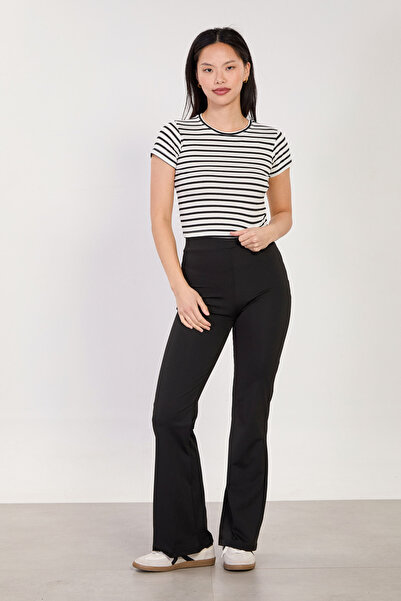 BARRELS AND OIL Γυναικείο παντελόνι με ελαστική μέση - καμπάνα - Μαύρο