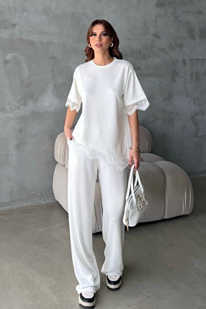 BEJNA Дамски спортен комплект от модален плат с дантелени детайли и мека текс...