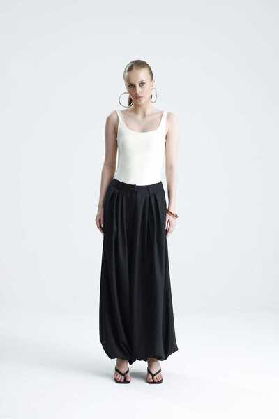 GACA COLLECTION Sole Black Shalwar Trousers with Elastic Cuffs