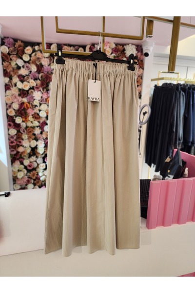 Kayra kadın bej beli lastikli çan etek