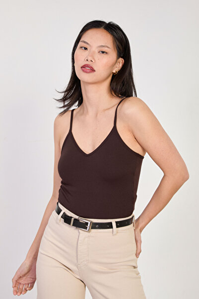 BARRELS AND OIL Women's Corded Fabric chest pad string strap tank top - dark ...